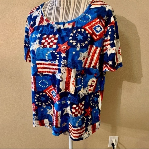 Collections Etc Tee Large Red White Blue Taupe 100% Cotton Sequins Short Slvs - Picture 5 of 13